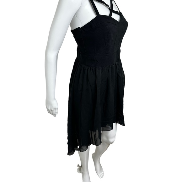 TRIXXI Black Hi Low Strappy Party Dress Size 11 Lined Tulle T-Back Witchy Goth - Picture 6 of 14